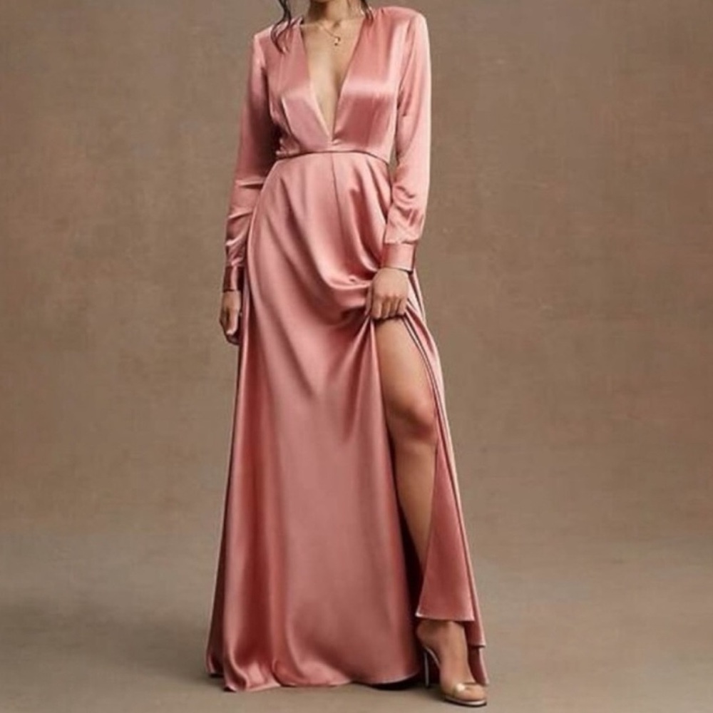 Ronny kobo Pink Satin Evening Gown.